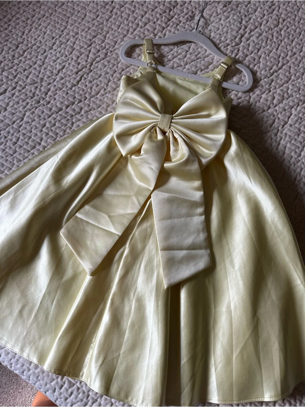 Butter Yellow Satin Toddler Dress with Large Bow size 2-3 T